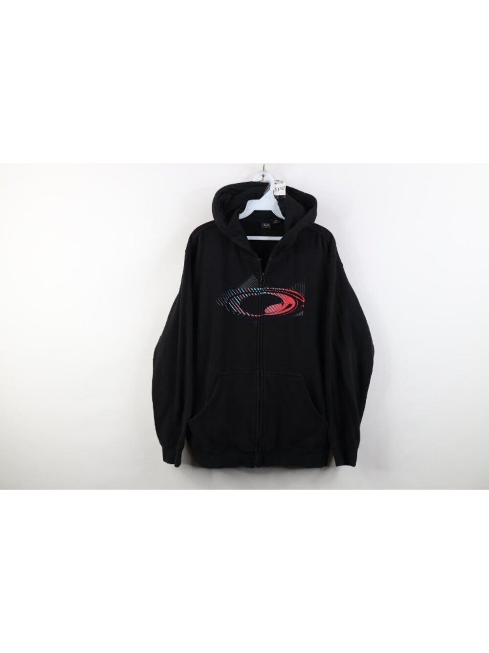 Vintage Y2K Oakley Mens Small Faded Center Logo Full Zip Hoodie Sweatshirt Black